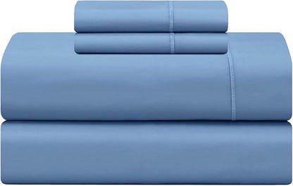 Feather & Stitch 500 TC California King Size 4pc Damask Bed Sheet Set, 100% Soft Cotton Breathable Bedsheets, 18" Deep Pockets Sateen Weave Striped Bedding Mattress - (Mist Blue)