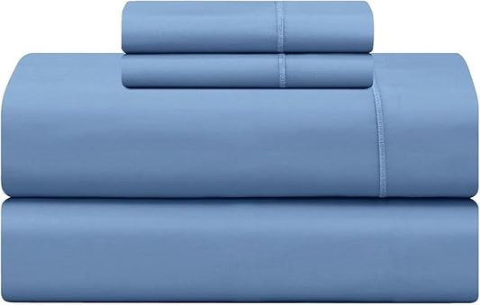 Feather & Stitch 500 TC Split King Size 5pc Damask Bed Sheet Set,100% Soft Cotton Breathable Bedsheets, 18" Deep Pockets Sateen Weave Striped Bedding Mattress - (Mist Blue)