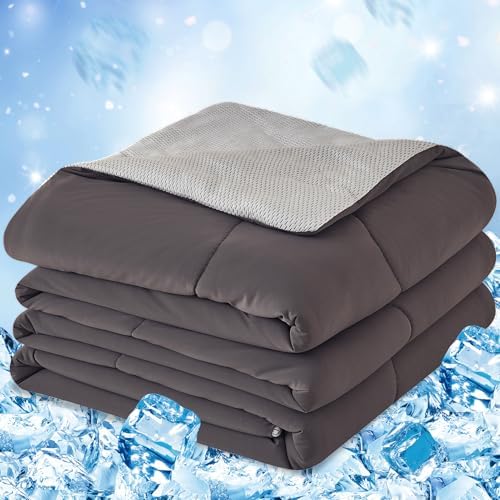 CHOSHOME Cooling Comforter Cooling Blanket, Q-Max 0.45 Cool Sleeping Summer Blanket for Hot Sleeper Night Sweats, Cal King 96" x 102", Black 02