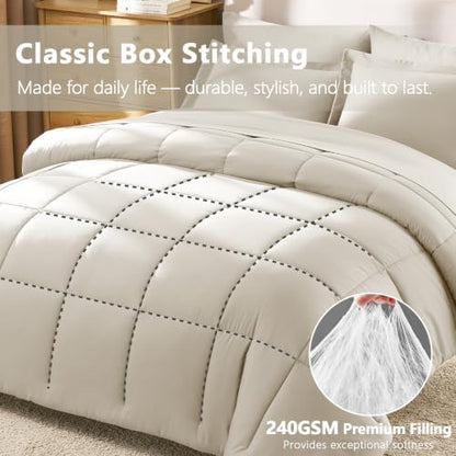 CozyLux King Size Comforter Set, 7-Piece Bed in a Bag, Oatmeal
