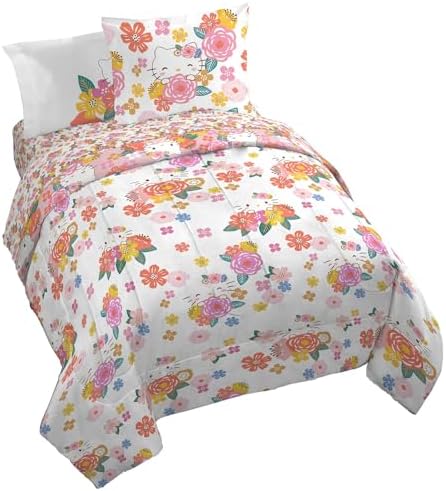 Sanrio Hello Kitty King Comforter Set 7 Piece Floral Bedding, Multi