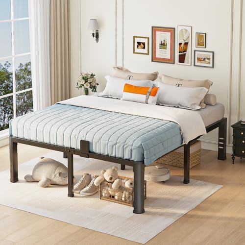 18 inch Queen Bed Frame with Round Corner Legs and Headboard Hole Mattress Slide Stopper 3500 lbs Heavy Duty Metal Platform,Steel Slats Support,No Box Spring Needed,Easy Assembly,Noise Free