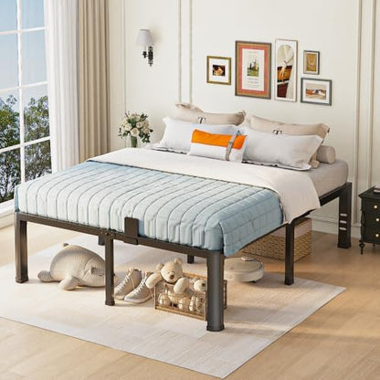 18 inch Queen Bed Frame with Round Corner Legs and Headboard Hole Mattress Slide Stopper 3500 lbs Heavy Duty Metal Platform,Steel Slats Support,No Box Spring Needed,Easy Assembly,Noise Free