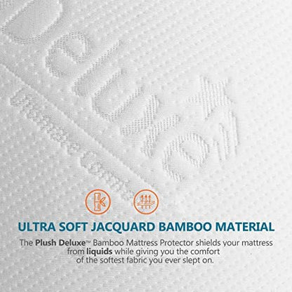 PlushDeluxe Bamboo Waterproof Mattress Protector, Twin Size, Ultra Soft