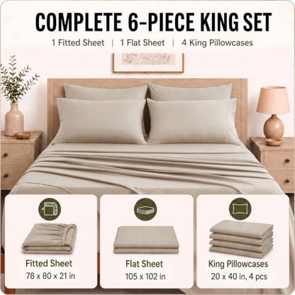 CozyLux King Size Sheets Set 6-Piece, 21-Inch Deep Pocket, Soft Feel