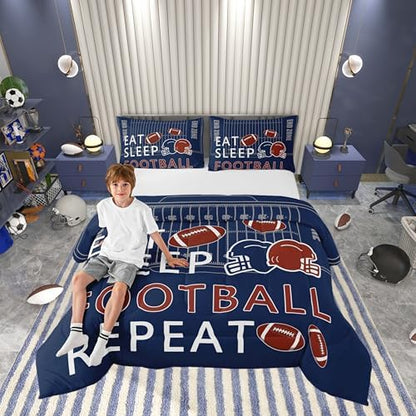 Castle Fairy Rugby Twin Size Comforter Set,Football Field Quilt Set Soft Bed Collection,Ball Sports Games Navy Blue Bedding Comforter for Boys Girls Room Decor,2 Pcs