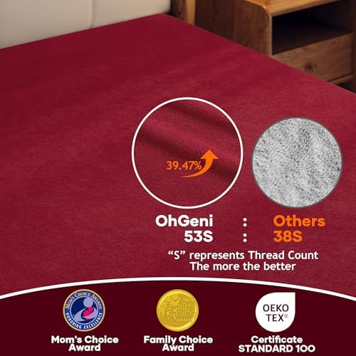 OhGeni Waterproof Mattress Protector, Queen Size Mattress Pad Fitted with Deep Pocket 6"-18", Breathable Noiseless Soft, Washable Dirt-Proof Mattress Cover, Red, More Than 99 pcs fibers, Daybed Cover