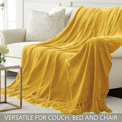 Chenille Throw Blanket for Couch 60" x 80" Twin, Yellow