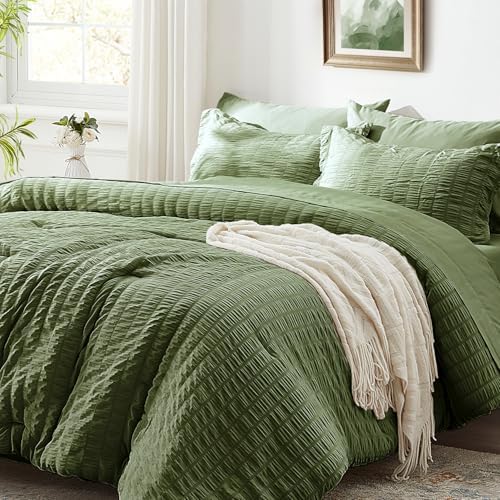 Zzlpp Queen Comforter Set 7 Piece, Green Bed in a Bag Queen Bedding Sets