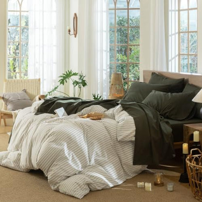 MooMee Sheet Set 100% Washed Cotton Linen-Like Extra Deep Pocket King