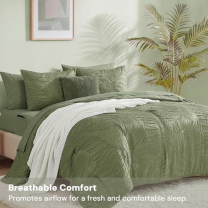 King Size Comforter Set-7 Pieces Tufted Green Bed in a Bag King Bedding Set