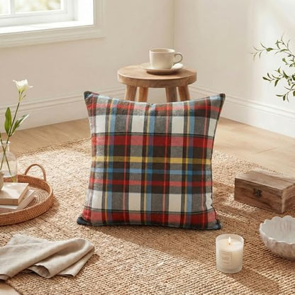 AVOIN colorlife Spring Summer Red Brown Blue Plaid Decorative Throw Pillow Covers, 18 x 18 Inch Holiday Scottish Tartan Cushion Case Farmhouse Decoration for Sofa Couch Set of 2
