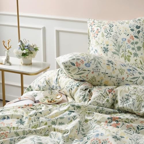 Vintage Botanical Floral Comforter Set Full Size Aesthetic Cute Flowers Comforter Fluffy Soft Boho Garden Floral Bedding Comforter with 2 Pillowcases Girls Cottagecore Comforter Set for All Seasons