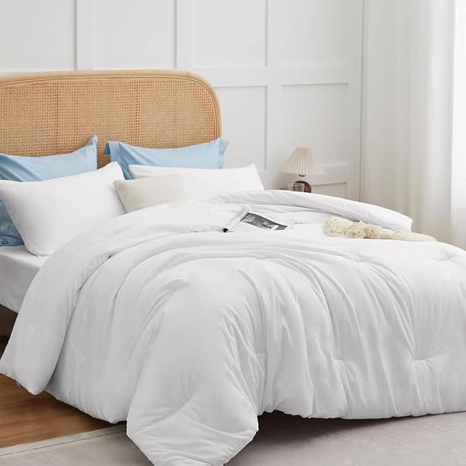 CLOTHKNOW White Queen Comforter Set White Bedding Comforter Sets All Season Soft Bed Comforter Sets Queen Comforter with 2 x Pillowcases
