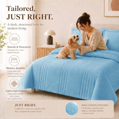 CozyLux Queen Comforter Set Aqua Blue - 7 Pieces Bed in a Bag