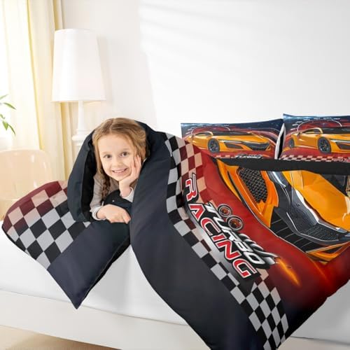 Feelyou Ombre Racing Car Bedding Set Full Size Kids Speed Sports Car Bedding Set for Boys Girls Teens Extreme Sports Duvet Quilt Breathable Soft Lightweight Microfiber Room Decor