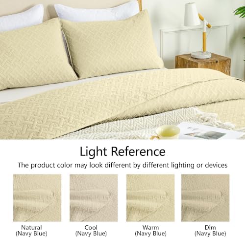FLYMME Oversized King/California King Quilt Set 118"x106", Butter Yellow 3-Piece Floor-Length Bedspread, Premium Microfiber Lightweight Coverlet for King/California King Bed (1 Quilt, 2 Shams)