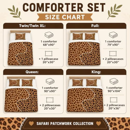 CCoutueChen Leopard Giraffe Comforter Set, Brown, Twin, 3 Piece