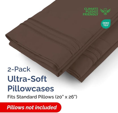 Standard Pillow Cases Set of 2 - Ultra-Soft Hotel Quality Pillowcase Covers - Comfy & Wrinkle Free - Stain and Fade Resistant - Machine Washable Pillow Protectors - 2 Piece Set - Standard Size Brown