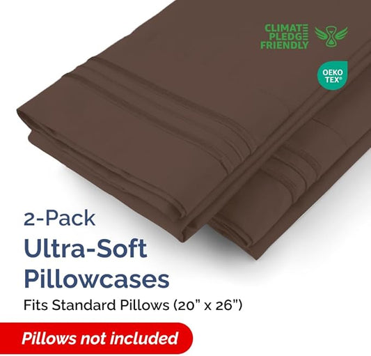 Standard Pillow Cases Set of 2 - Ultra-Soft Hotel Quality Pillowcase Covers - Comfy & Wrinkle Free - Stain and Fade Resistant - Machine Washable Pillow Protectors - 2 Piece Set - Standard Size Brown
