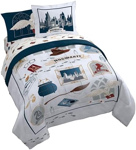 Harry Potter Queen Comforter Set 7 Piece Soft Hogwarts Bedding, Grey