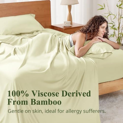 Bamboo Viscose Sheet Set Queen Size, Cooling Sheets Bed Set 4pcs