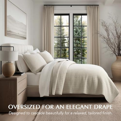 EverGrace 100% Cotton Modern Grid Stitch Quilt Set, Queen Size, Birch