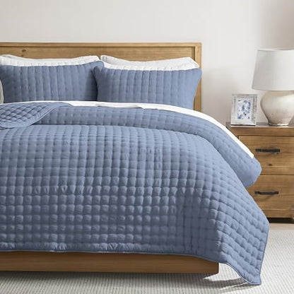 WDCOZY Cloud Soft Quilt Set, King Size, Dusty Blue, 3 Pieces 104x90 inches