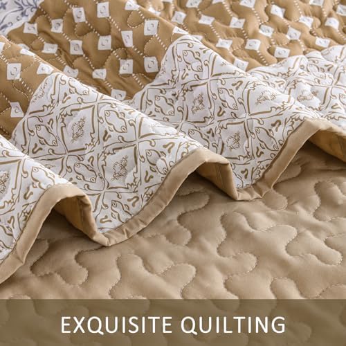 WONGS BEDDING Brown Queen Quilt Bedding Set, Bohemian Stripe Bedspread