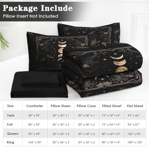 WeCozy Queen Comforter Set with Sheets, 7 Pieces Celestial Moon Bedding