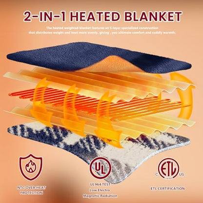 JKMAX Heated Electric Blanket King Size - 100"x90" Flannel Heating Blanket with 10 Heating Levels & 5 Time Settings Over-Heat Protection, Winter Warmer for Adults with ETL Certification（Navy Blue）