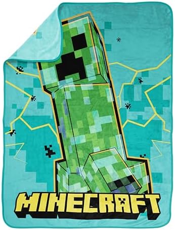 Jay Franco Kids Plush Throw Blanket – Soft & Cozy Fleece Throw for Bedroom & Couch Décor, Official Licensed Product, Teal - Minecraft, 46x60 - Throw Blanket