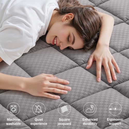 OLANLY California King Quilted Fitted Mattress Pad, 72" x 84", Light Grey