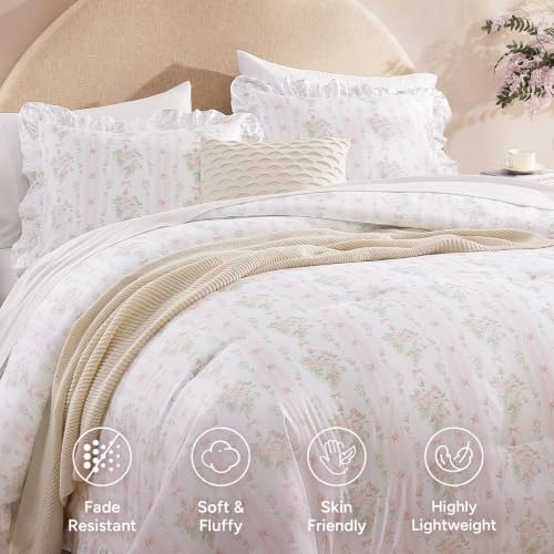 Andency Twin Comforter Set, Pink Bow & Ruffle Bedding, 2 Pieces