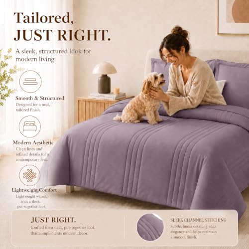 CozyLux Queen Comforter Set Dusty Purple - 7 Pieces Bed in a Bag