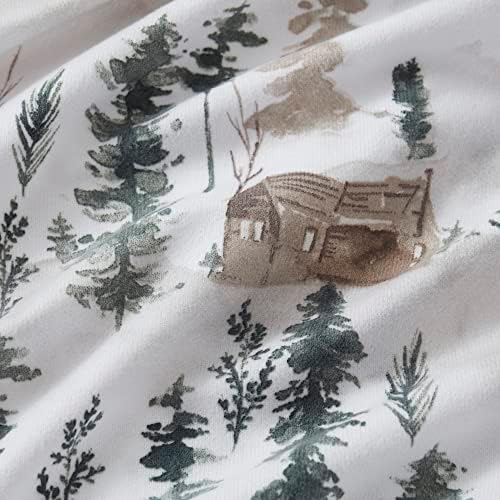 Flannel Sheets Warm and Cozy Deep Pocket Breathable All Season Bedding Set with Fitted, Flat and Pillowcases, Twin, Winter Cabin Lodge
