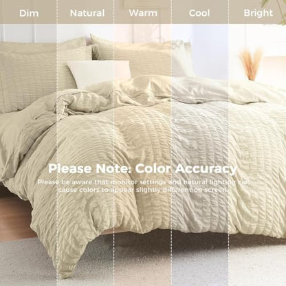 HYMOKEGE Oatmeal Twin XL Comforter Set Seersucker 5 Pieces, All Season Luxury Bed in a Bag for Bedroom, Bedding Set with Comforter, Sheets, Pillowcase & Sham