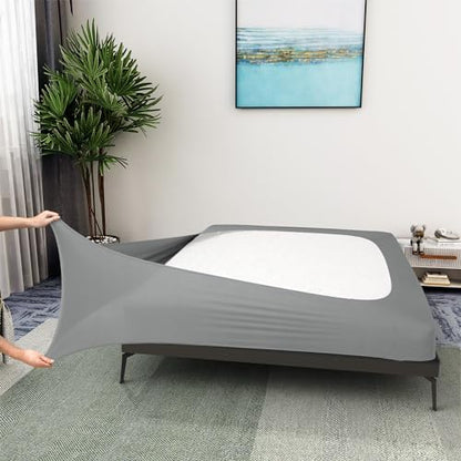 ALYVIA SPRING Full Size Box Spring Cover Jersey Knit Stretchy, Light Gray