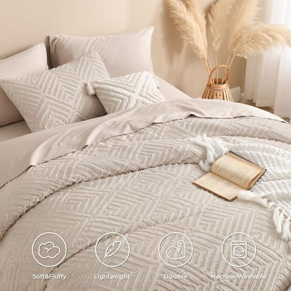 Andency Khaki Super King Comforter, 3 Pieces Boho Bedding Set