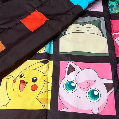 Northwest Pokemon Kanto Favorites Full Size Bed in a Bag Set, Pikachu Charmander Squirtle Bulbasaur, Kids Boys Girls Bedding Comforter Sheets