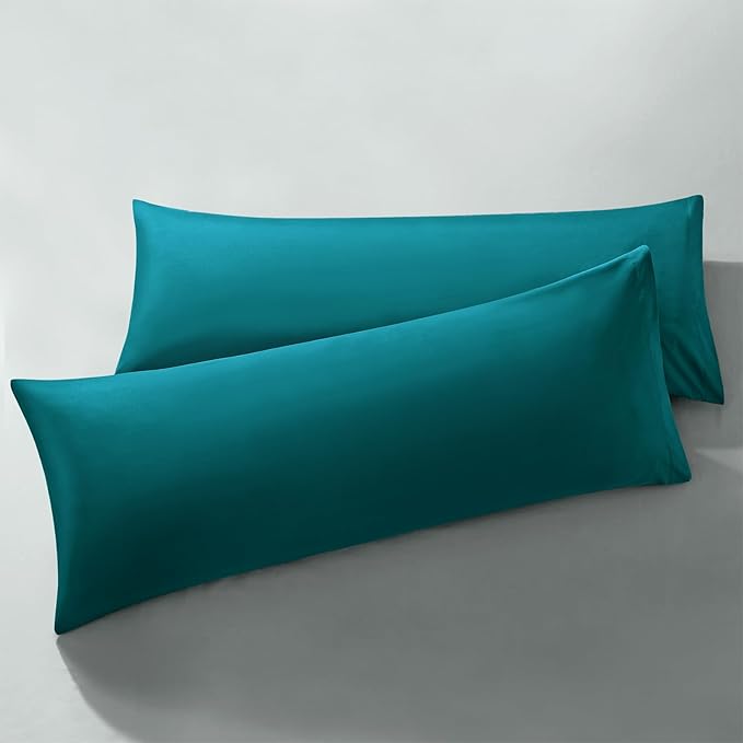 MILVOWOC 2Pcs Brushed Microfiber Body Pillowcases - 20 x 55 Inch, Teal Pillow Case Set Non Slip Envelope Pillow Cover with Moisture Absorption and Anti-Wrinkle