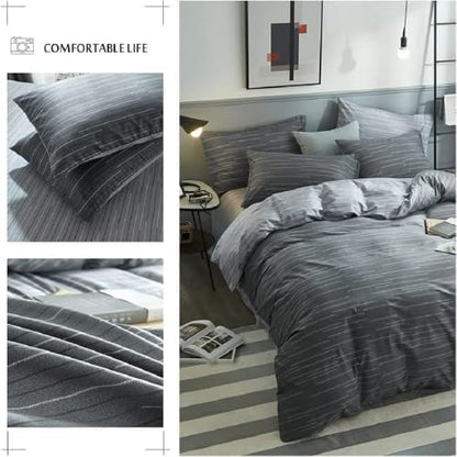 mixinni Comforter Twin/Twin XL College Dorm Modern 3 Piece Grey Geometric Striped Pattern Comforter Set Men Boys for All Season, 1 Soft Fluffy Reversible Comforter and Two Pillowcases-Twin XL Size