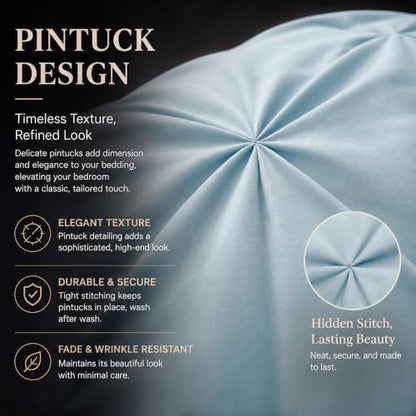 CozyLux Queen Comforter Set Light Blue, 7 Pieces Pintuck Bed in a Bag