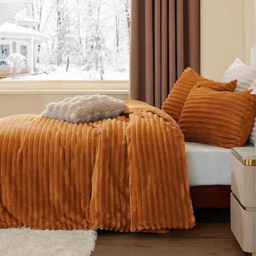 BEDELITE Fleece Twin/Twin XL Comforter Set, Fluffy Bed Set, Rust Orange