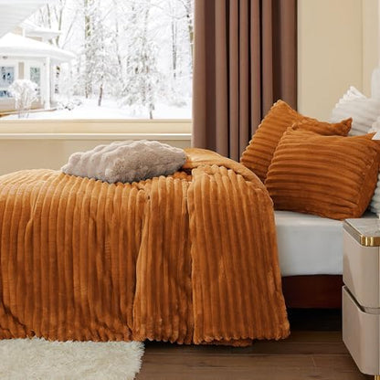 BEDELITE Fleece Twin/Twin XL Comforter Set, Fluffy Bed Set, Rust Orange