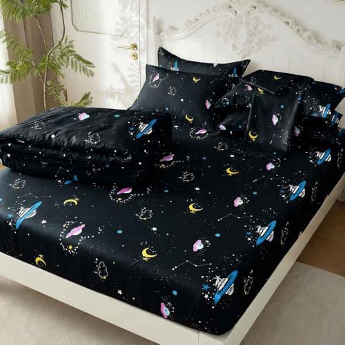 SDY Space Twin Bedding Set with Cozy Space Comforter and Sheets ，Kids Bed in a Bag for Boys Girls