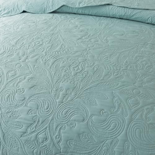 HoneiLife Quilt Set Queen Size - 3 Piece Queen Quilt Bedding Set Microfiber Quilt Sets Lightweight Bedspreads Reversible Coverlets Retro Bed Cover Floral Bedding Set All Season Quilts-Sage Green