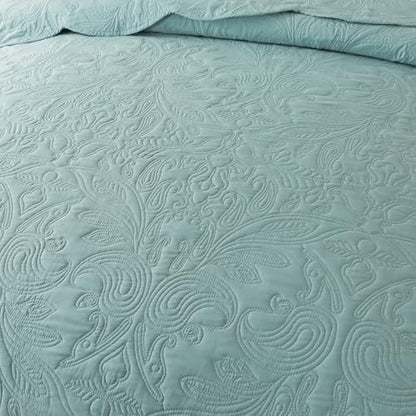 HoneiLife Quilt Set Queen Size - 3 Piece Queen Quilt Bedding Set Microfiber Quilt Sets Lightweight Bedspreads Reversible Coverlets Retro Bed Cover Floral Bedding Set All Season Quilts-Sage Green