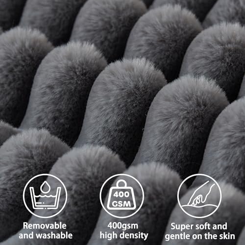 Headboard Pillow + A Long Neck Roll Pillow Body Pillow，Faux Fur Headboard Wedge Pillow with Removable Cover (Gray, Queen：59x8x20 inches)