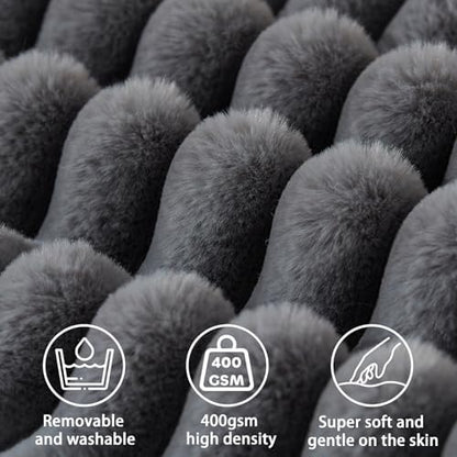 Headboard Pillow + A Long Neck Roll Pillow Body Pillow，Faux Fur Headboard Wedge Pillow with Removable Cover (Gray, Queen：59x8x20 inches)